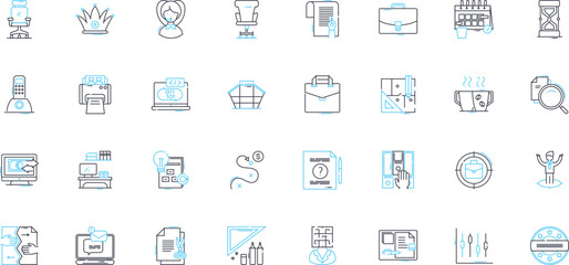 Organizational chart linear icons set. Hierarchy, Departments, Roles, Positions, Chain, Structure, Division line vector and concept signs. C-level,Lineup,Teamwork outline illustrations