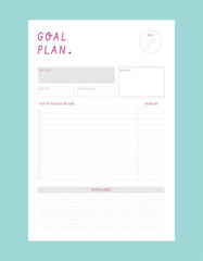 goal planner. Minimalist planner template set. Vector illustration.