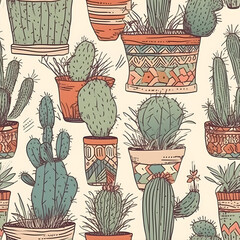 cute hand-drawn seamless pattern with cactus, illustration background 