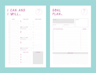 I can and I will planner. Minimalist planner template set. Vector illustration.