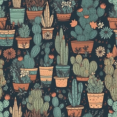 cute hand-drawn seamless pattern with cactus, illustration background 