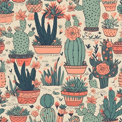 cute hand-drawn seamless pattern with cactus, illustration background 