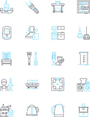 Domesticity linear icons set. Home, Family, Comfort, Routine, Housework, Cozy, Organization line vector and concept signs. Cooking,Cleaning,Nesting outline illustrations