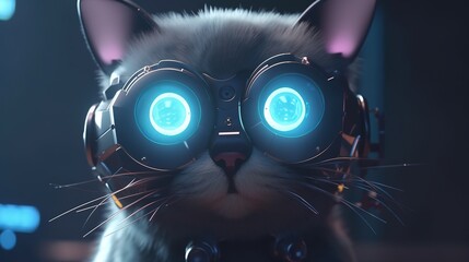 futuristic cool cat, digital art illustration, Generative AI