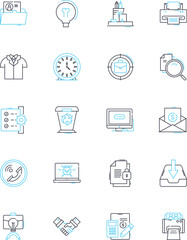 Business model linear icons set. Innovation, Strategy, Sustainability, Profitability, Scalability, Customer-centric, Disruption line vector and concept signs. Mtization,Adaptability,Efficiency outline