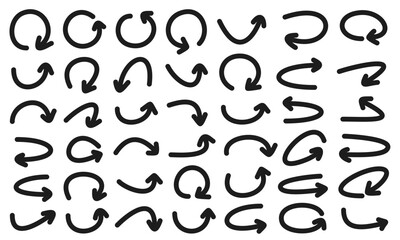 中太の線で描かれたカーブした矢印のセット/42種類