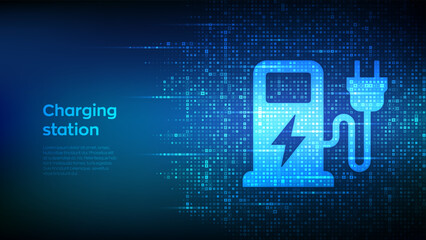 Charging station icon made with electricity signs. Electric vehicles charging point. Electric Supply Station. Energy Efficiency. Alternative fuel. Green energy technology. Vector illustration.