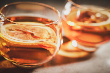 Fruit tea in a cup, dried orange tea