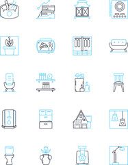 Recliner linear icons set. Comfort, Lounge, Relaxation, Support, Padding, Upholstery, Footrest line vector and concept signs. Adjustable,Armrest,Swivel outline illustrations