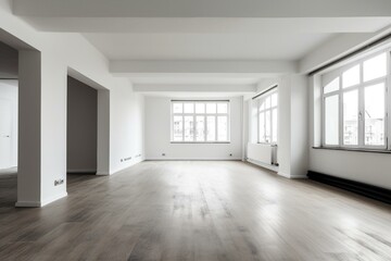 Empty living room with white wall in the background. Generative AI