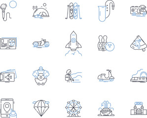 Naklejka premium Escapade line icons collection. Adventure, Thrill, Excitement, Journey, Discovery, Expedition, Exploration vector and linear illustration. Quest,Safari,Trek outline signs set