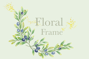 olive branches and leaves watecolor floral frame