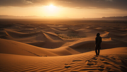Fototapeta na wymiar Solitude walking on arid sand dune terrain generated by AI