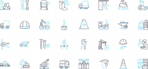 Sturdy construction linear icons set. Durable, Strong, Robust, Reliable, Tough, Solid, Resilient line vector and concept signs. Steady,Stable,Secured outline illustrations
