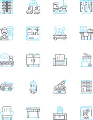 Dwelling linear icons set. Home, House, Residence, Accommodation, Shelter, Abode, Habitat line vector and concept signs. Lodgings,Domicile,Apartment outline illustrations