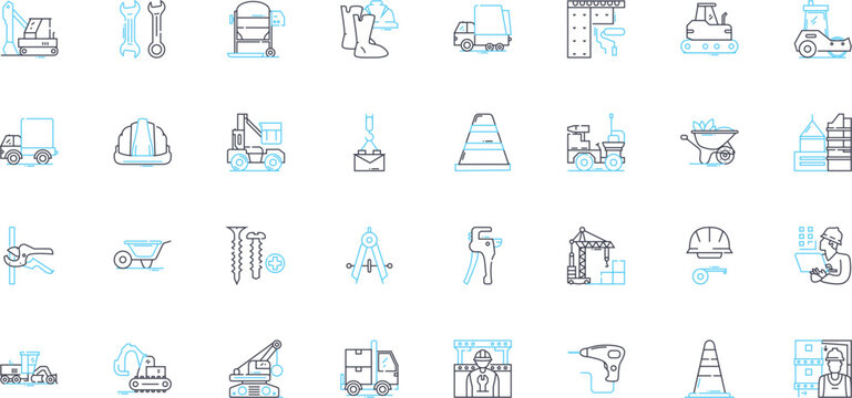 Sturdy construction linear icons set. Durable, Strong, Robust, Reliable, Tough, Solid, Resilient line vector and concept signs. Steady,Stable,Secured outline illustrations
