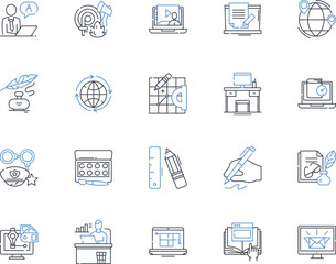 Digital nomad line icons collection. emote, travel, freedom, location-independent, technology, laptop, virtual vector and linear illustration. flexibility, personal, independence outline signs set