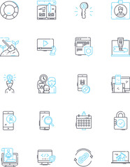Sales performance linear icons set. Quotas, Metrics, Conversions, Targets, Pipeline, Revenue, Forecasting line vector and concept signs. Achievements,Prospecting,Follow-up outline illustrations