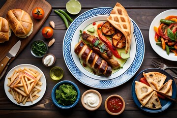 Mediterranean Grilled Feast, grilled meat with vegetables. Generative AI