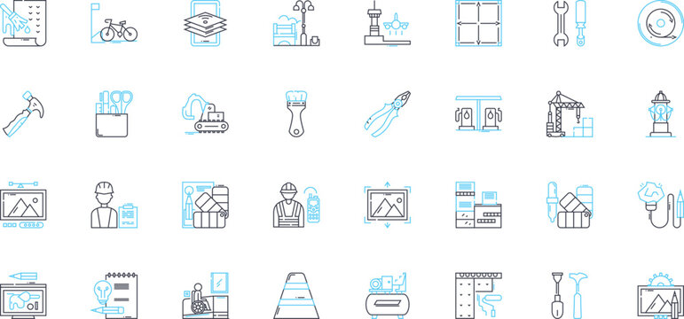 Structure linear icons set. Architecture, Framework, Design, Organization, Composition, Form, Arrangement line vector and concept signs. Layout,Pattern,System outline illustrations