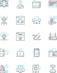 Web applications linear icons set. Responsive, Scalable, Intuitive, Secure, Agile, Integrative, Robust line vector and concept signs. Versatile,Dynamic,Efficient outline illustrations