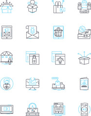 Sales industry linear icons set. Prospecting, Conversion, Outreach, Pipeline, Follow-up, Negotiation, Closing line vector and concept signs. Quota,Commission,Cold-calling outline illustrations