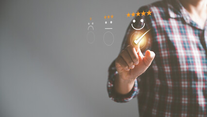 Customer service and Satisfaction concept, Business person are touching the virtual screen on happy...