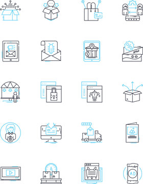 Sales Industry Linear Icons Set. Prospecting, Conversion, Outreach, Pipeline, Follow-up, Negotiation, Closing Line Vector And Concept Signs. Quota,Commission,Cold-calling Outline Illustrations