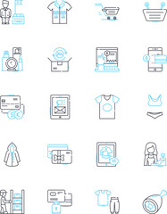 Style purchases linear icons set. Fashion, Attire, Trendy, Statement, Chic, Futuristic, Classic line vector and concept signs. Dapper,Designer,Elegant outline illustrations