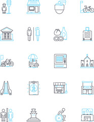 Intelligent cities linear icons set. Innovation, Connectivity, Sustainability, Efficiency, Empowerment, Transformation, Automation line vector and concept signs. Optimization,Interconnectivity