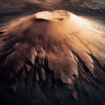 Close-up Of Olympus Mons Volcano On Mars - Generative AI