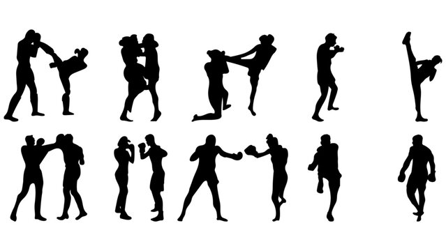 Girl fight young women fighting stock illustration.Vector silhouettes of people.Kick Boxing stock illustration.