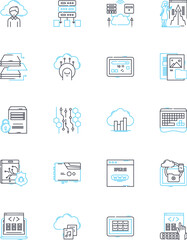 Web analytics linear icons set. Tracking, Analysis, Metrics, Conversion, Behavior, Segmentation, Insights line vector and concept signs. Dashboards,Reports,Engagement outline illustrations