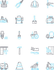 Sturdy construction linear icons set. Durable, Strong, Robust, Reliable, Tough, Solid, Resilient line vector and concept signs. Steady,Stable,Secured outline illustrations