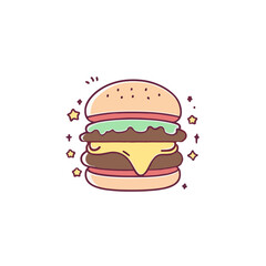 Cartoon anime cute kawaii burger hamburger food icon vector isolated illustration pastel colour colourful