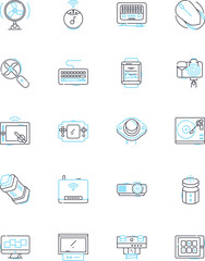 Electronic integration linear icons set. Technology, Connectivity, Automation, Circuits, Interfaces, Sensor, Chipset line vector and concept signs. Integration,Programming,Microcontroller outline