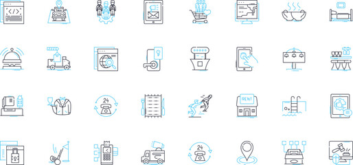 Patient care linear icons set. Compassion, Empathy, Communication, Comfort, Respect, Dignity, Understanding line vector and concept signs. Trust,Support,Advocacy outline illustrations