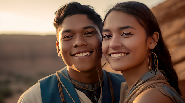 Young Native American couple looking at camera by generative AI