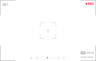 Photo or video camera viewfinder screen set. Vector display frame, focus and grid, zoom, shutter, preview and record shooting settings of digital, dslr, analog camera or camcorder viewfinder