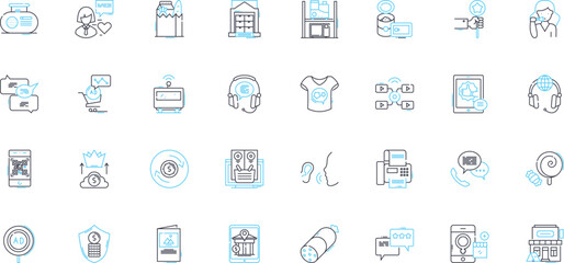 Market linear icons set. Demand, Supply, Competition, Pricing, Sales, Promotion, Advertising line vector and concept signs. Branding,Consumer,Trends outline illustrations