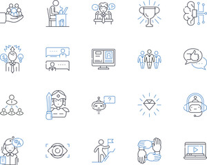 Talent operations line icons collection. Recruiting, Onboarding, Retention, Diversity, HR, Hiring, Analytics vector and linear illustration. Performance,Engagement,Succession outline signs set