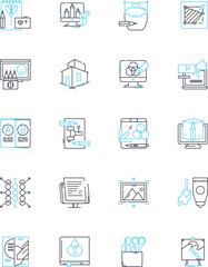 Design economy linear icons set. Innovation, Creativity, Aesthetics, Sustainability, Adaptability, Functionality, User-centered line vector and concept signs. Collaboration,Efficiency,Branding outline