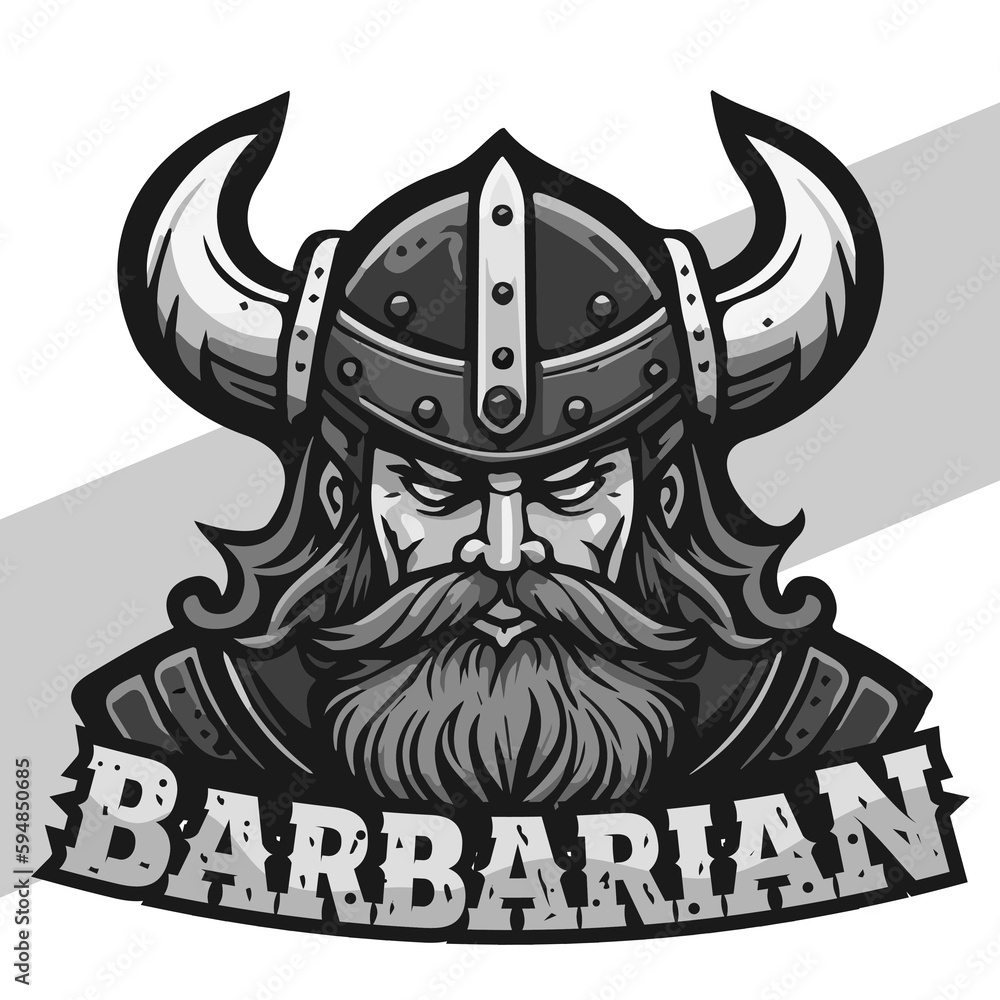 Wall mural black and white viking head with shield and axe vector emblem tattoo and t shirt design black and wh