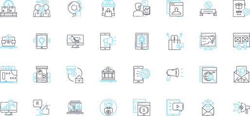Written communication linear icons set. Grammar, Spelling, Punctuation, Clarity, Conciseness, Editing, Proofreading line vector and concept signs. Syntax,Diction,Style outline illustrations