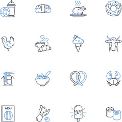 Comestibles line icons collection. Food, Cuisine, Nourishment, Edibles, Provisions, Delicacies, Gastronomy vector and linear illustration. Fare,Groceries,Consumables outline signs set