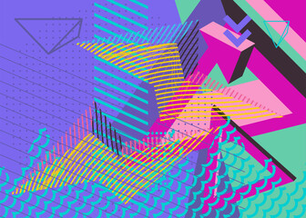 Colorful geometric cover. Abstract busy geometry background. Minimal vector illustration.