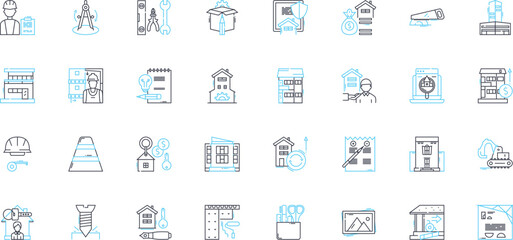 Real estate for sale linear icons set. Property, Home, House, Condo, Land, Investment, Mortgage line vector and concept signs. Income,Equity,Rent outline illustrations