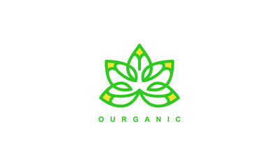 Green flower leaf logo with the abbreviation called 'ourganic' for our organic