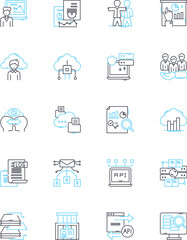 Economic forecast linear icons set. Growth, Recession, Recovery, Inflation, Deflation, Expansion, Contraction line vector and concept signs. Downturn,Booms,Busts outline illustrations