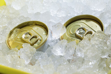 氷で冷えた缶ビール　beer